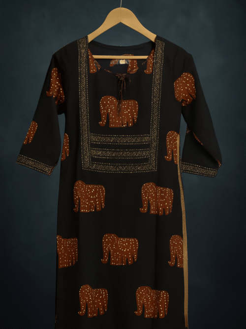 Black with Maroon elephant print kurti